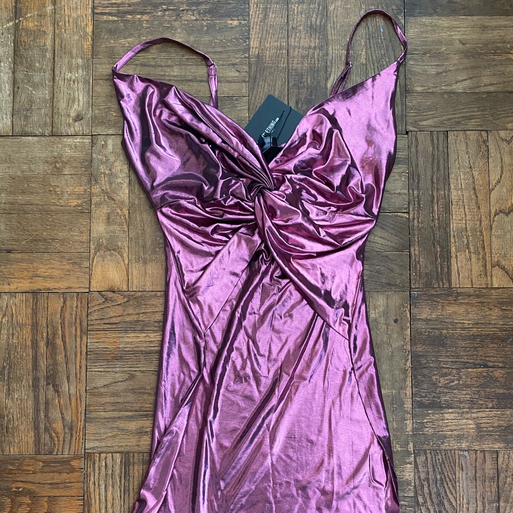 PRETTYLITTLETHING pink metallic bodycon dress